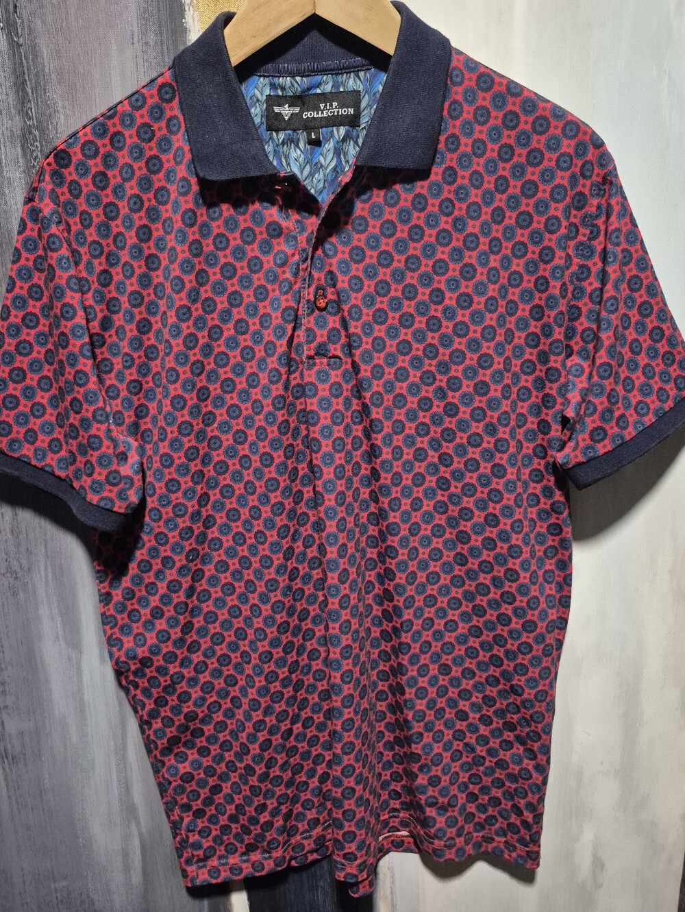 V.I.P. Collection Men’s Red & Navy Geometric Polo